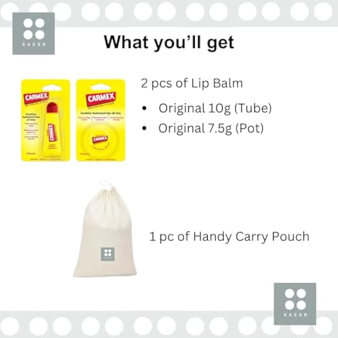CARMEX LIP CARE BALM MULTIPACK SET FOR REPAIR AND RELIEF WITH CARMEX TUBE LIP BALM 10G & LIP BALM POT 7.5G - CLASSIC BUNDLED WITH HANDY CARRY POUCH. - Image 2